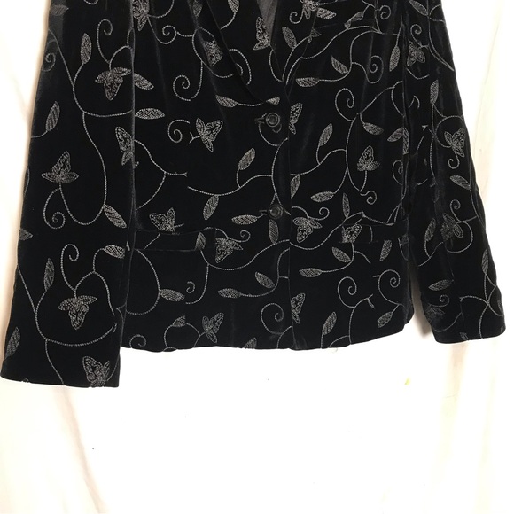 Bob Mackie Velvet Black Gray Floral Embroidered Blazer Jacket Womens Sz 14 - Picture 5 of 13